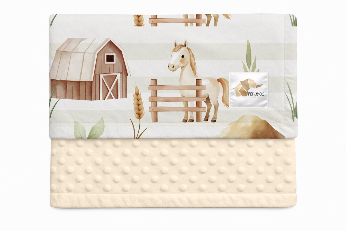 Couverture minky - Chevaux beige bold stripes