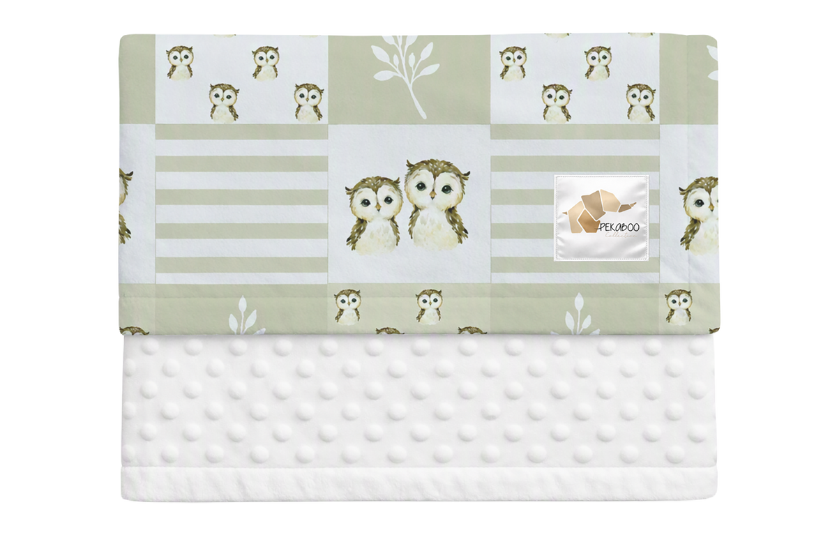 Couverture minky - Chouettes beiges