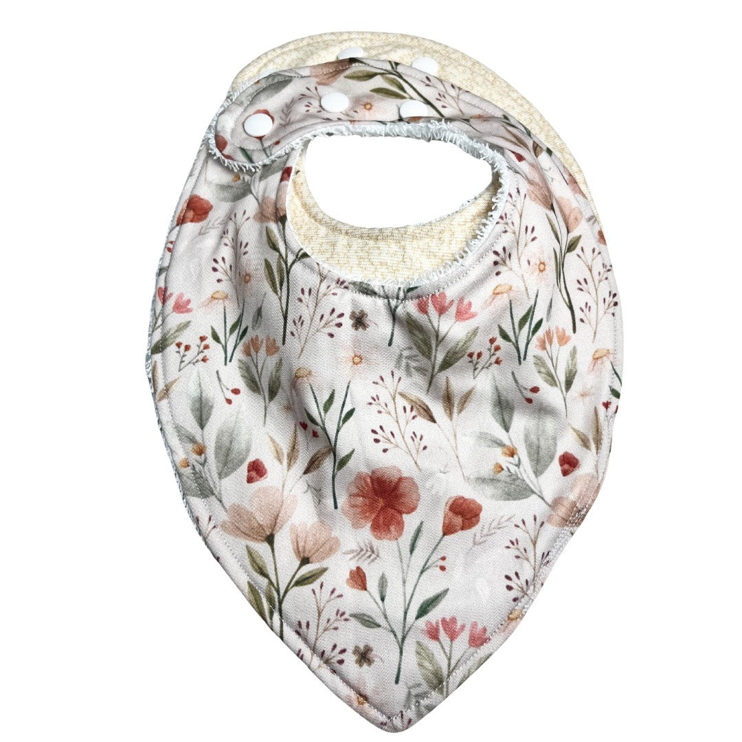 Duo bavoir - Fleuri vintage beige & motifs beige