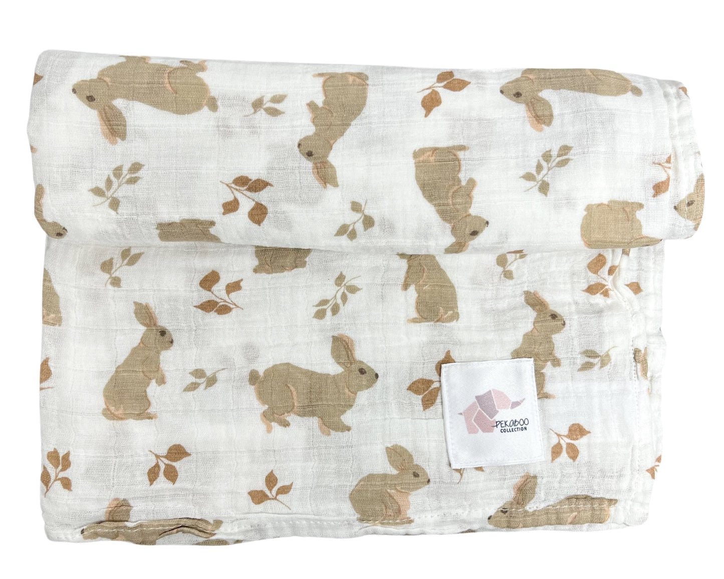 Couverture mousseline de coton - Lapins beige