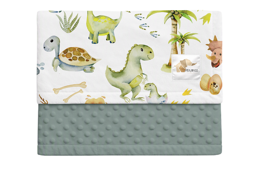 Couverture minky - Dinos et oeufs verts