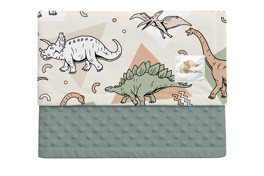 Couverture minky - Dinos géométriques sauge et beiges