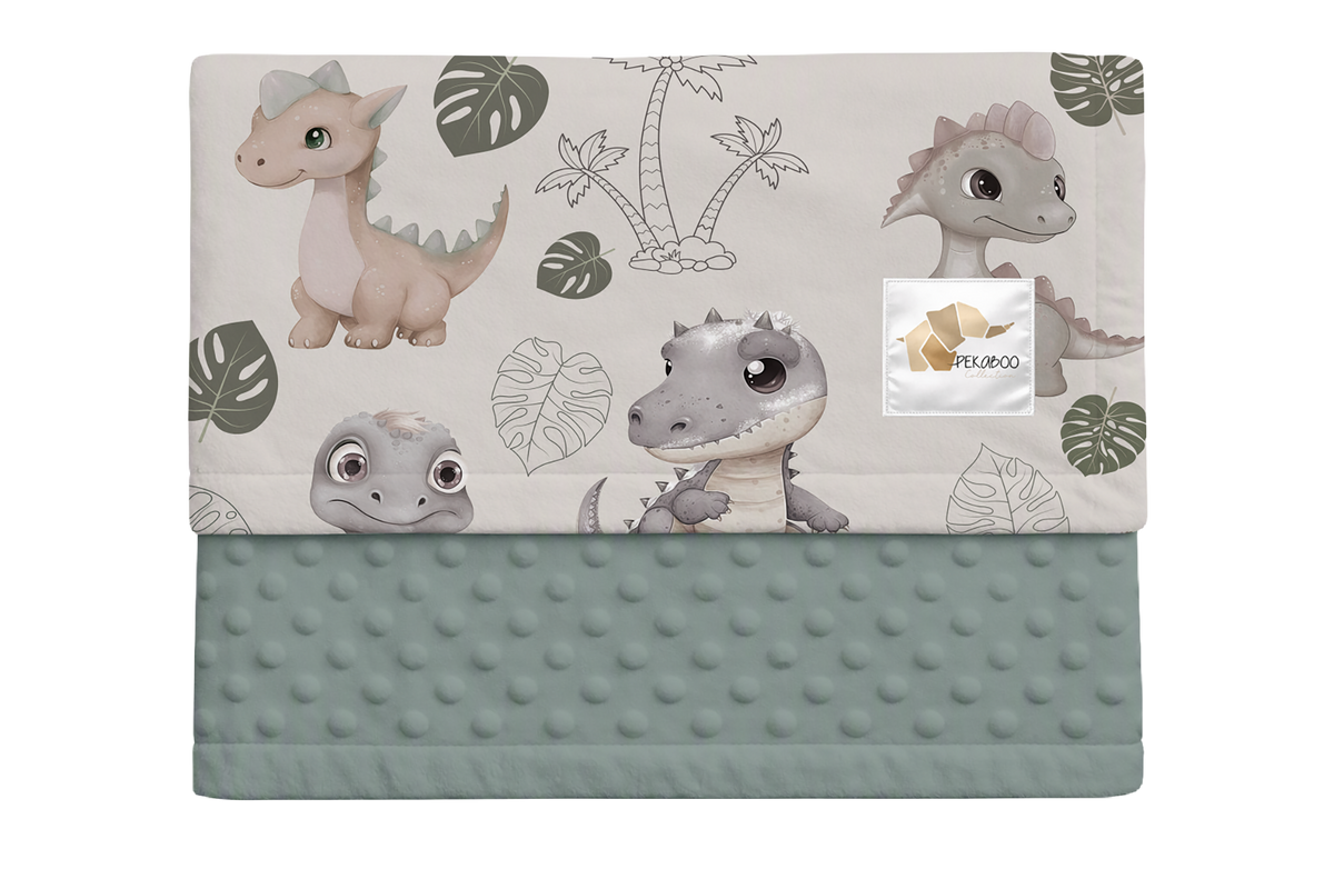 Couverture minky - Dinos palmiers vert safari