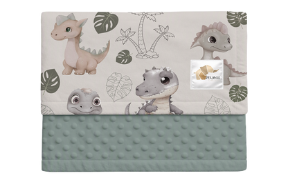 Couverture minky - Dinos palmiers vert safari