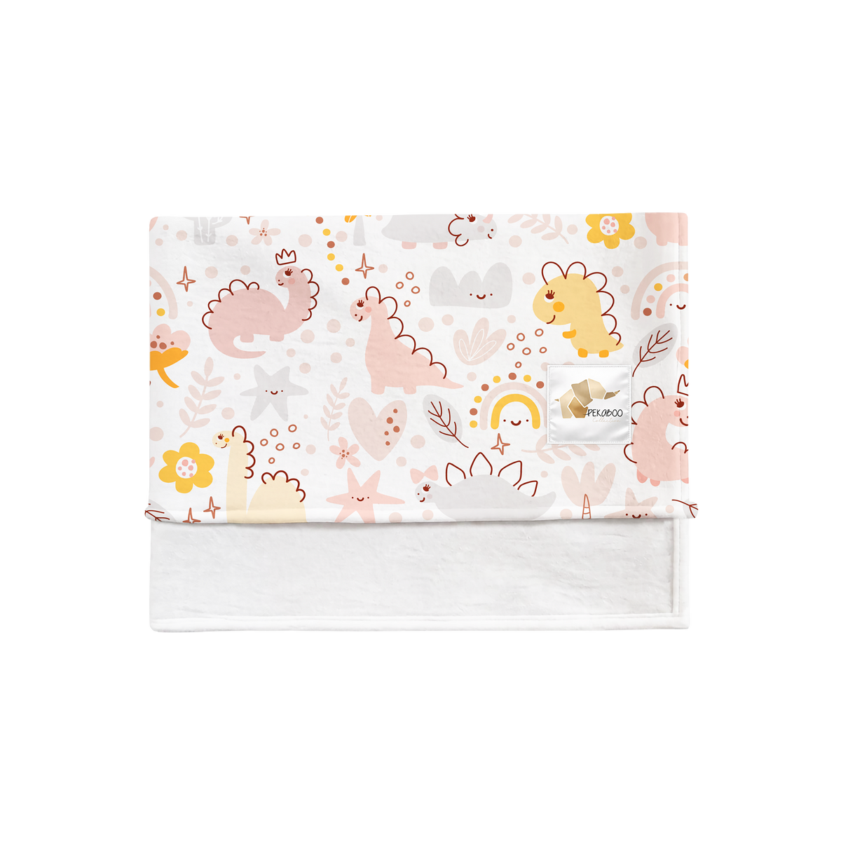 Couverture magiks - Dinos roses moutarde et arcs-en-ciel