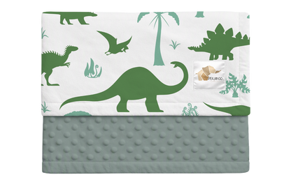 Couverture minky - Dinos sauge et vert forêt