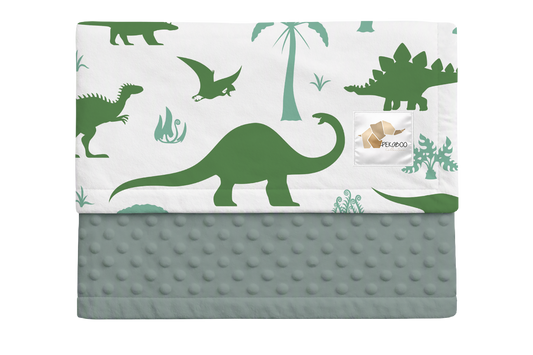 Couverture minky - Dinos sauge et vert forêt