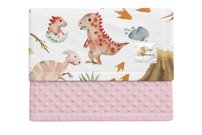 Couverture minky - Dinos et oeufs roses