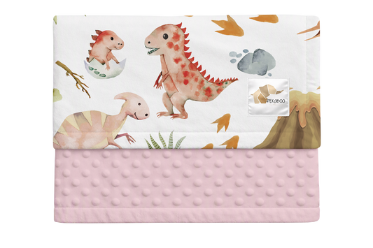 Couverture minky - Dinos et oeufs roses