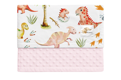 Couverture minky - Dinos et oeufs roses