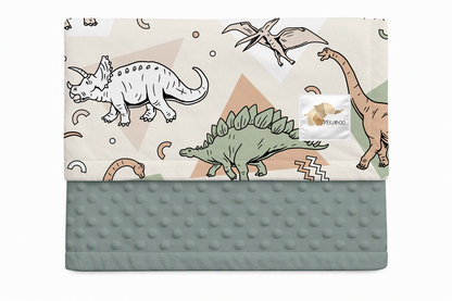 Couverture minky - Dinos géométriques sauge et beiges
