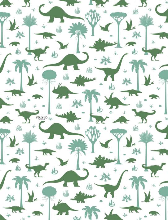 Couverture magiks - Dinos sauge et vert forêt