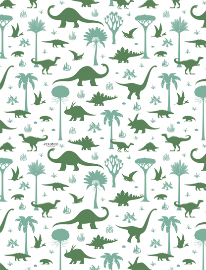 Couverture magiks - Dinos sauge et vert forêt