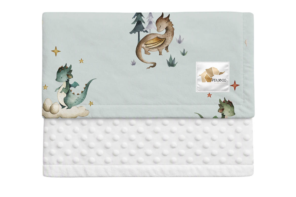 Couverture minky - Dragons sauge