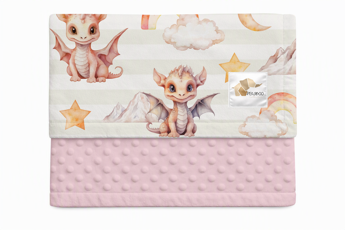 Couverture minky - Dragons roses bold stripes