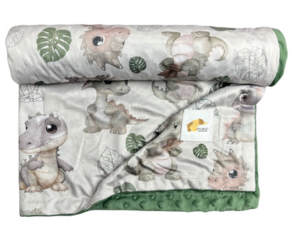 Couverture minky - Dino palmier vert safari