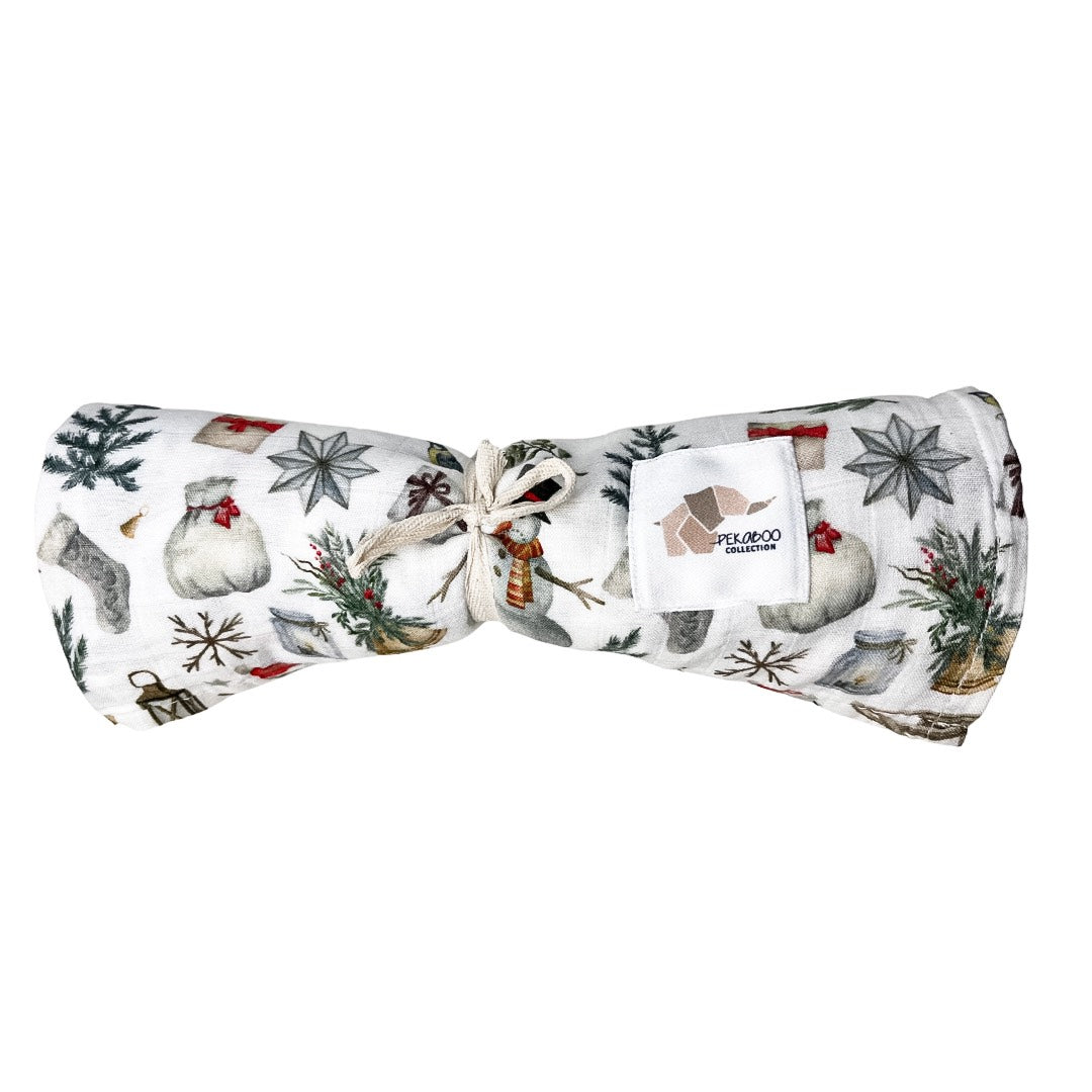 Couverture mousseline de bambou - Bonhomme de neige