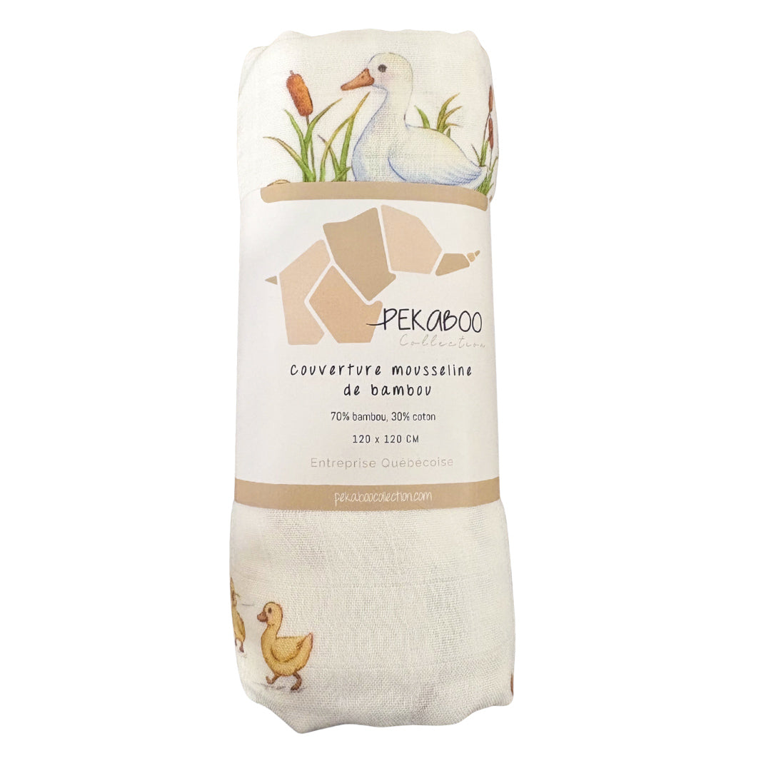 Couverture mousseline de bambou - Cygne et quenouille