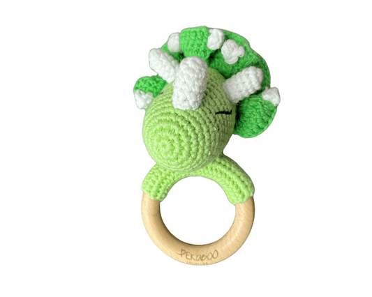 Hochet bois et crochet - Mignon dinosaure vert