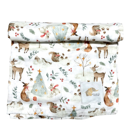 Couverture mousseline de bambou - Forêt hivernal noël