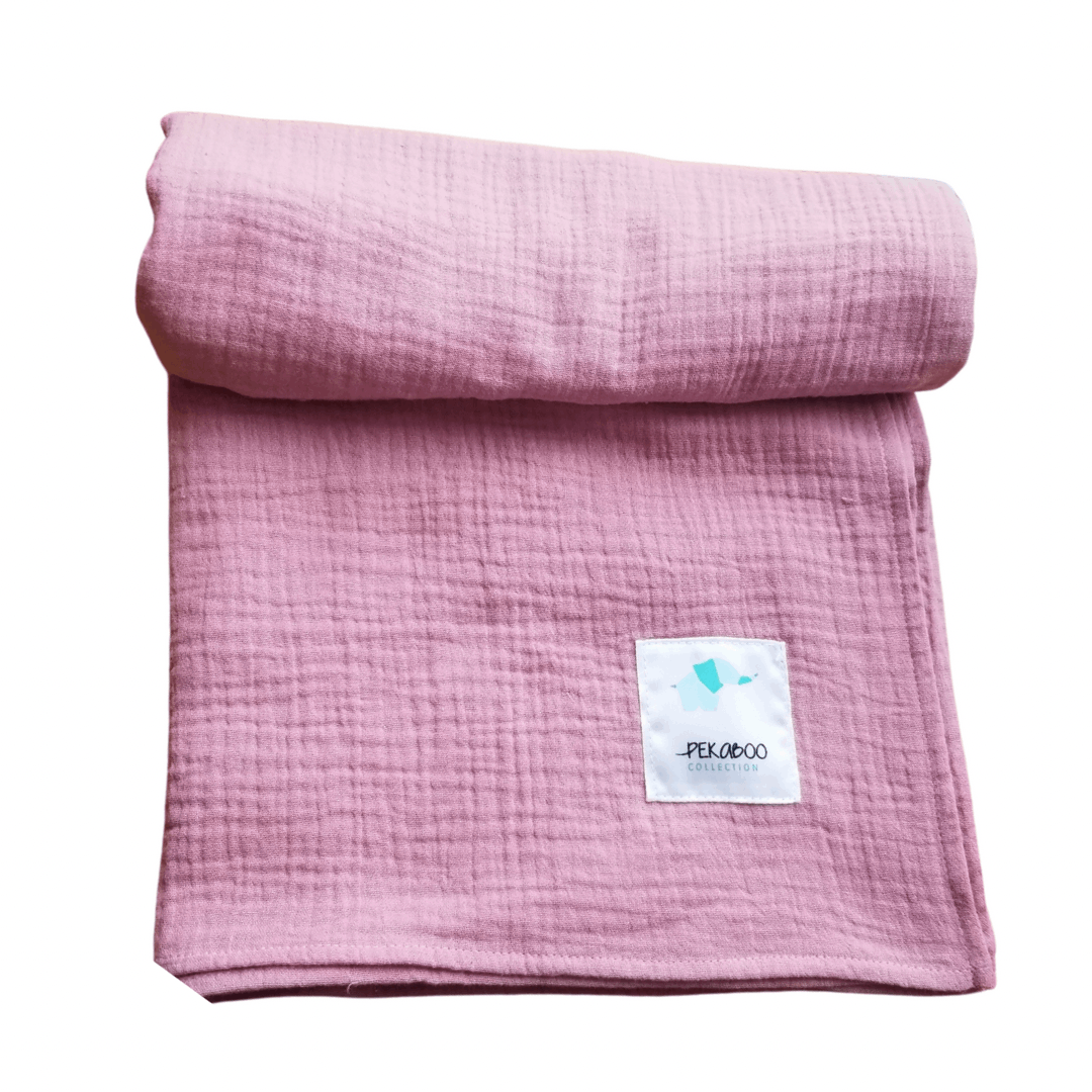 Couverture mousseline de coton - Uni vieux rose