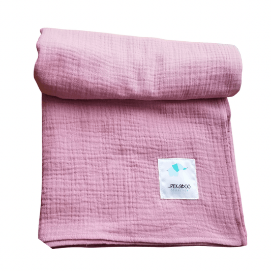 Couverture mousseline de coton - Uni vieux rose