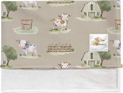 Couverture magiks - Fermes et vaches fond  taupe