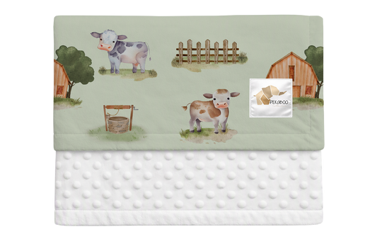 Couverture minky - Fermes et vaches sauge