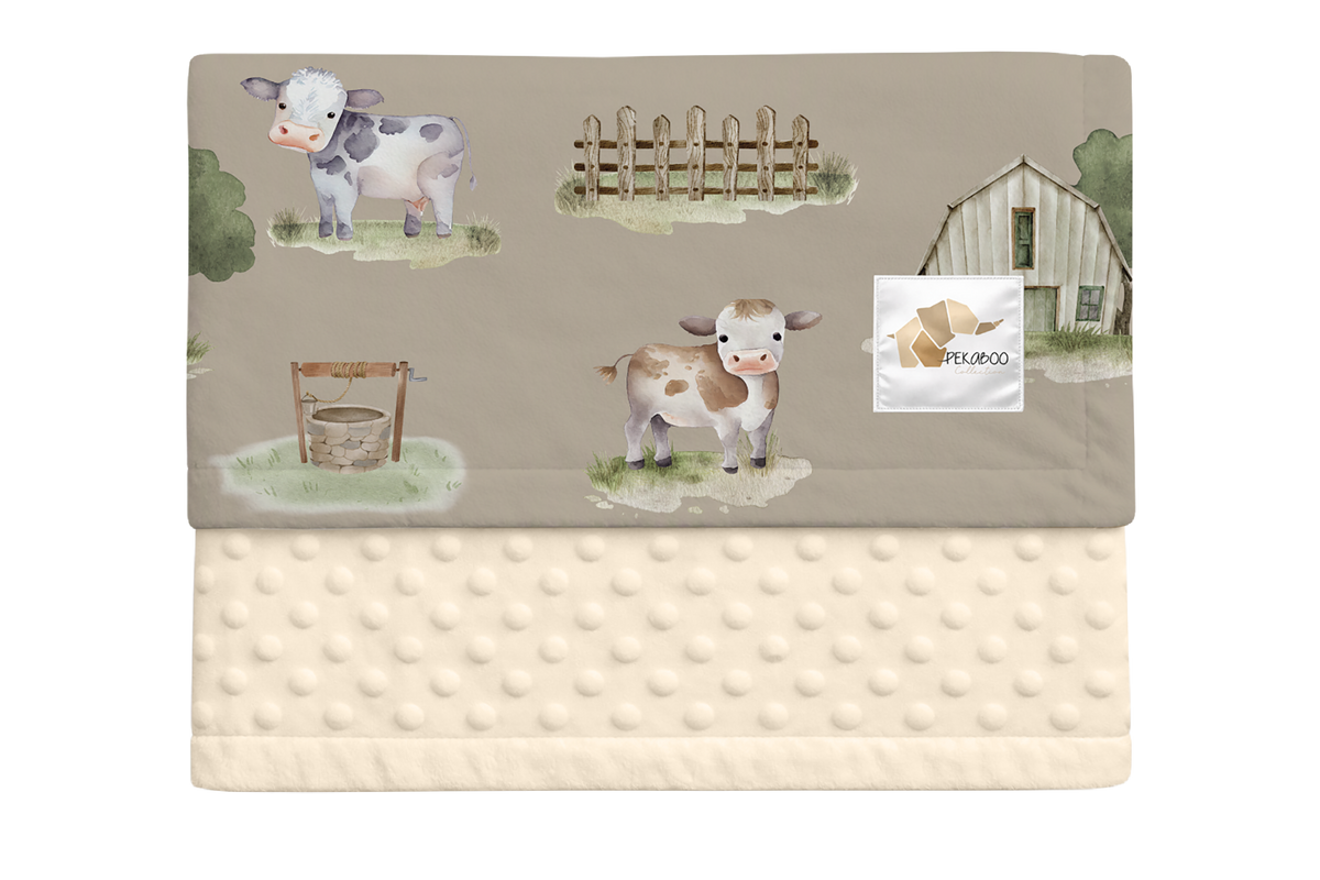 Couverture minky - Fermes vaches taupe