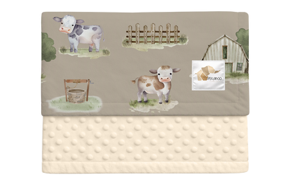 Couverture minky - Fermes vaches taupe