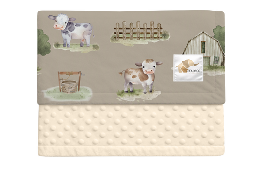 Couverture minky - Fermes vaches taupe