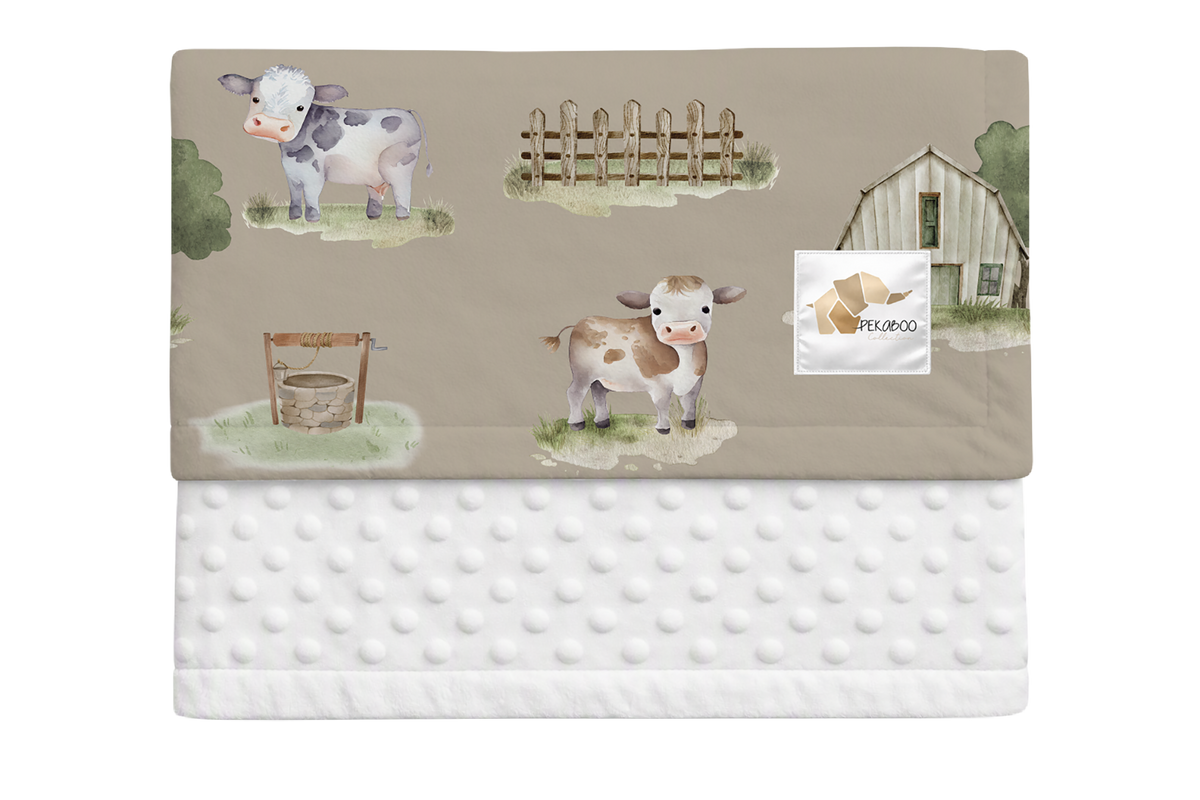 Couverture minky - Fermes vaches taupe