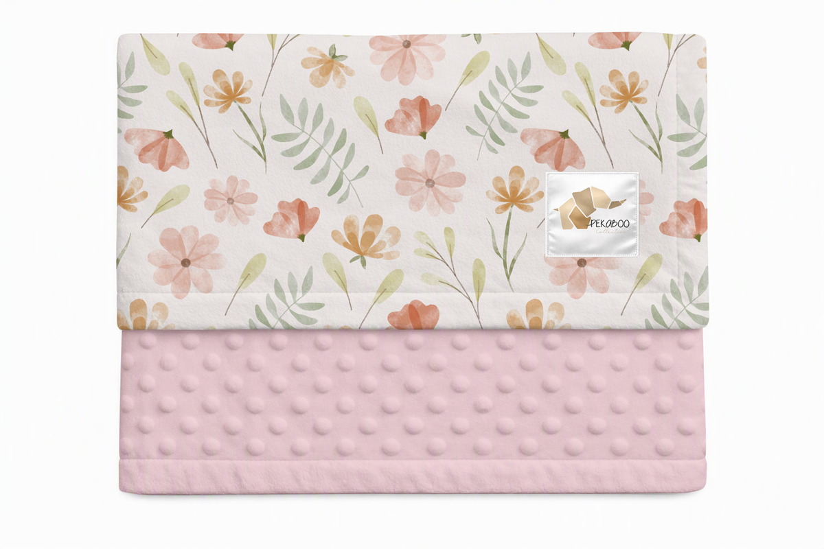 Couverture minky - Fleuri pastel rose et rust