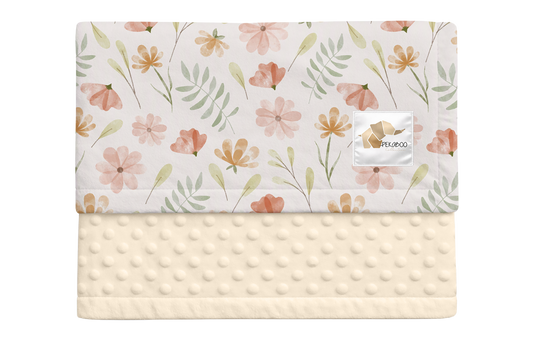 Couverture minky - Fleuri pastel rose et rust