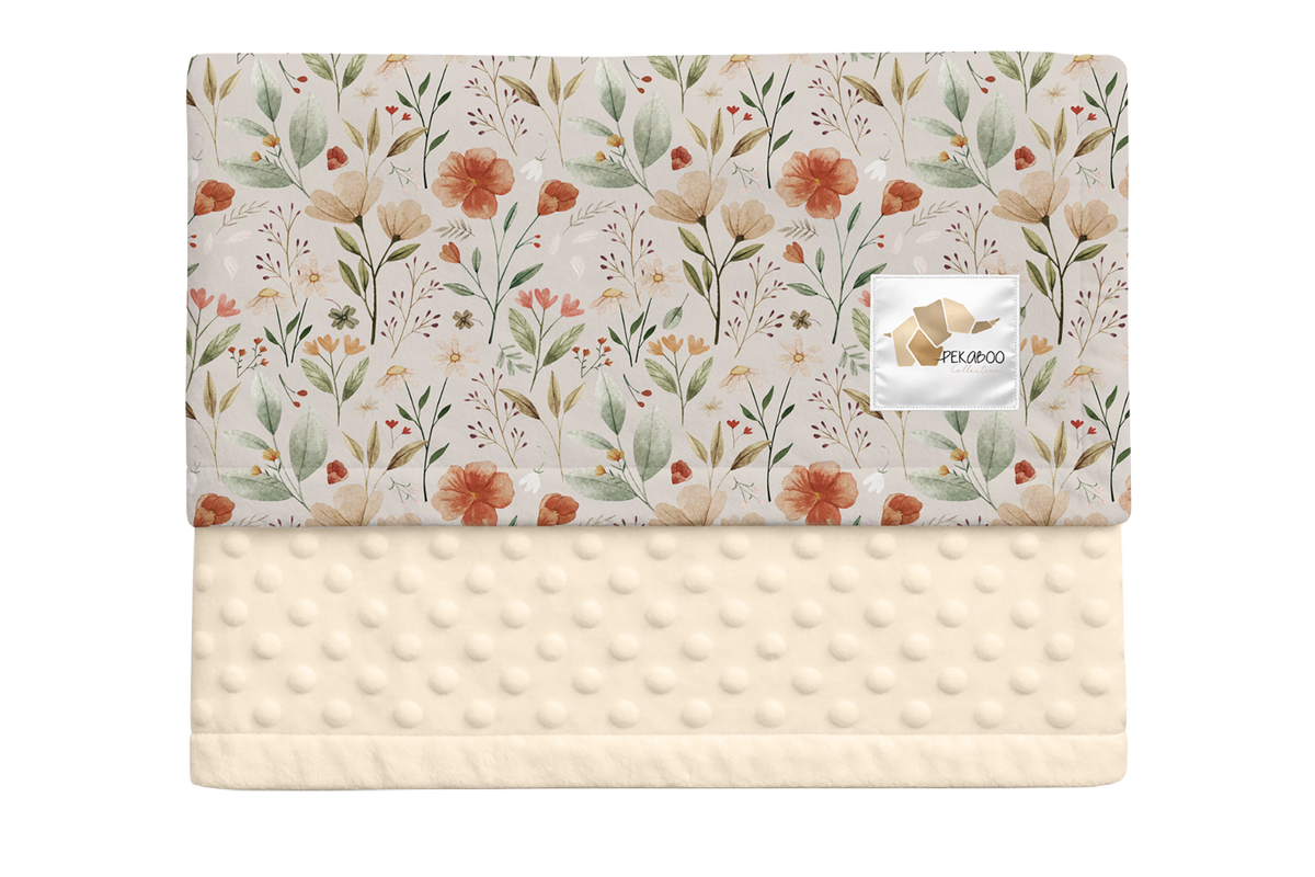 Couverture minky - Fleuri vintage beige