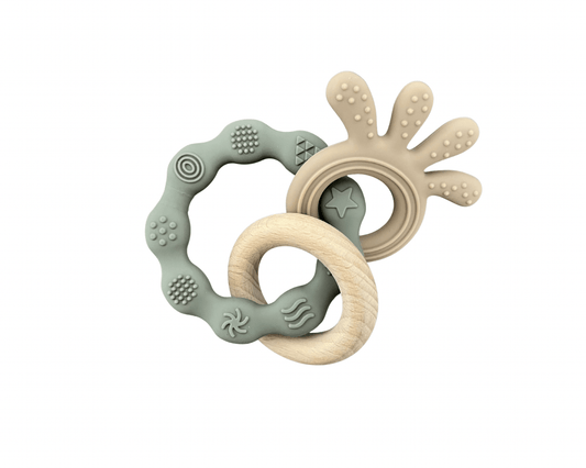 Jouet de dentition bois - Bois & pieuvre kaki