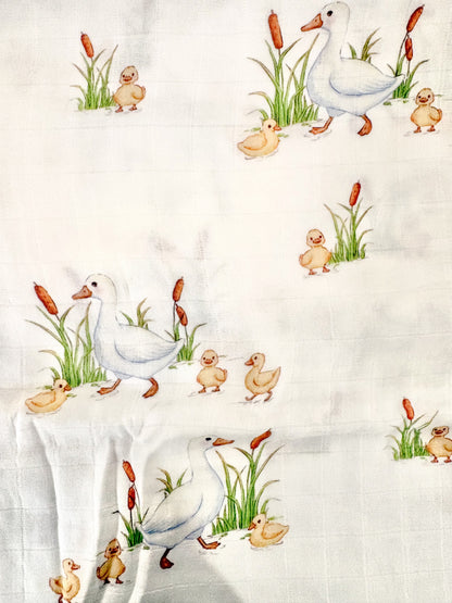 Couverture mousseline de bambou - Cygne et quenouille
