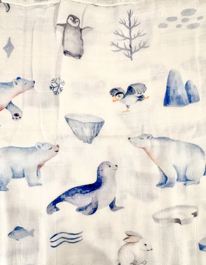 Couverture mousseline de bambou - Pingouin loutre ours polaire phoque