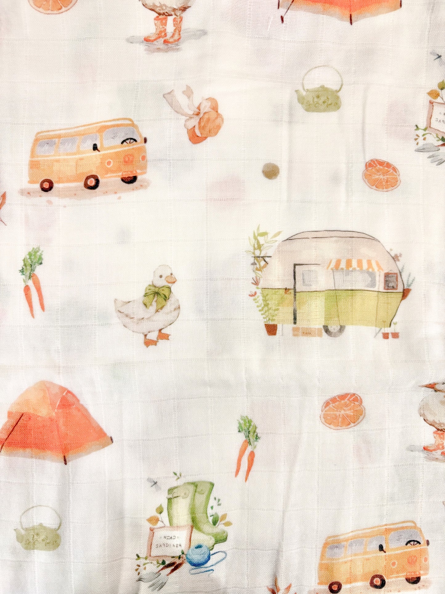 Couverture mousseline de bambou - Roulotte carotte et canard