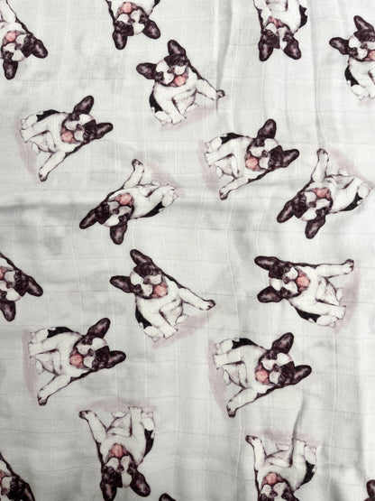 Couverture mousseline de bambou - Bouledogue Français noir & blanc