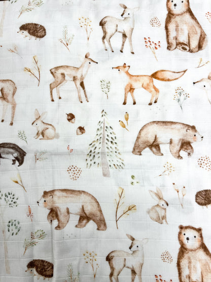 Couverture mousseline de bambou - Forêt enchantée beige