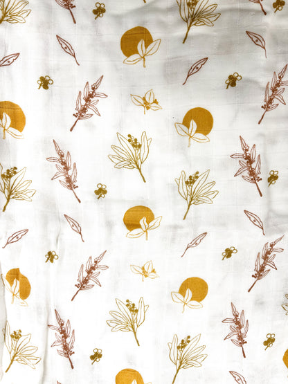 Couverture mousseline de bambou - Feuillage doré et fruit