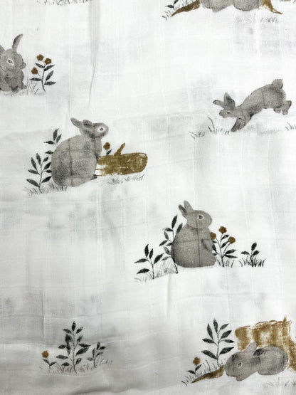 Couverture mousseline de bambou - Lapins gris