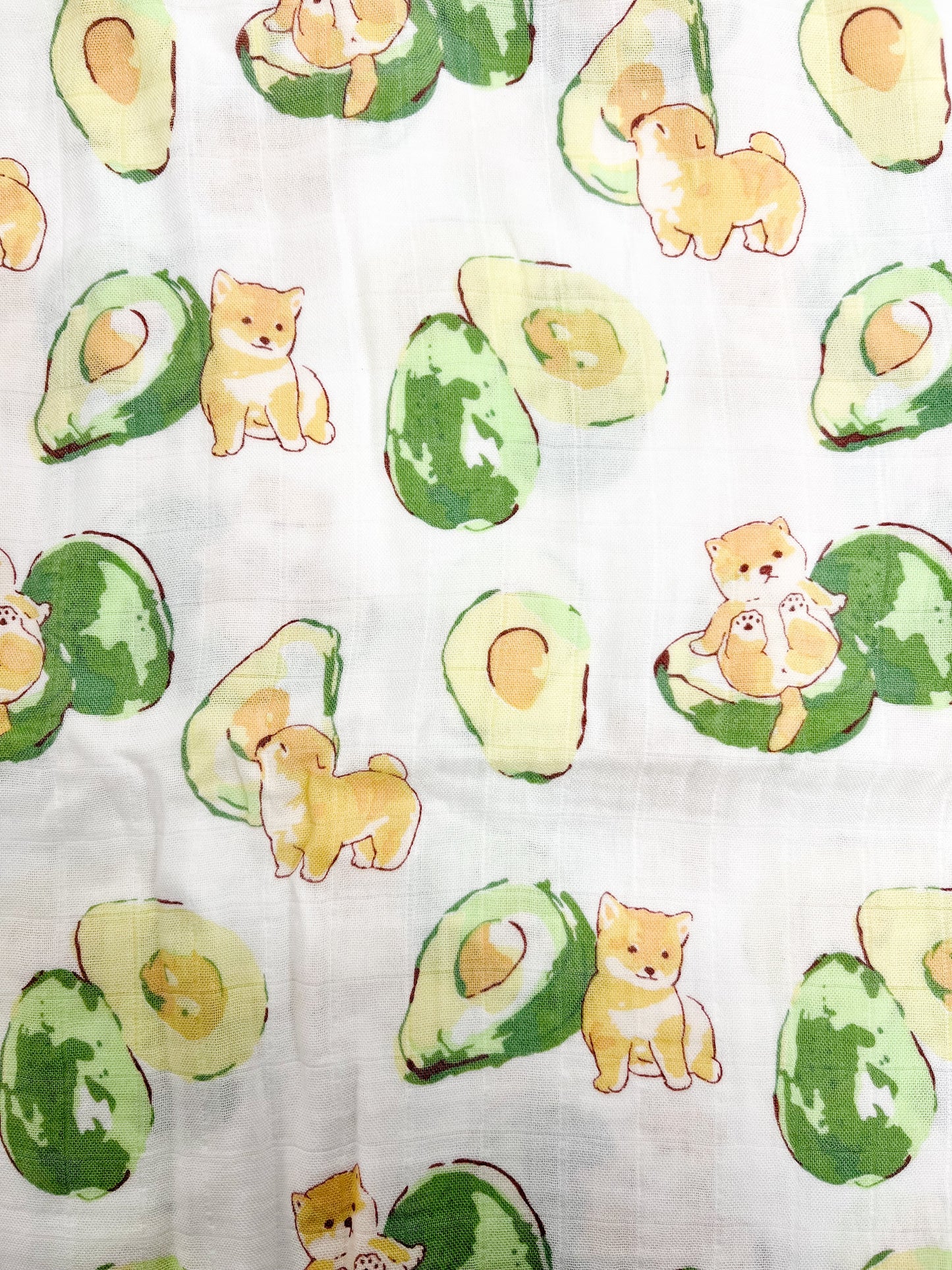 Couverture mousseline de bambou - Shiba inu et avocats