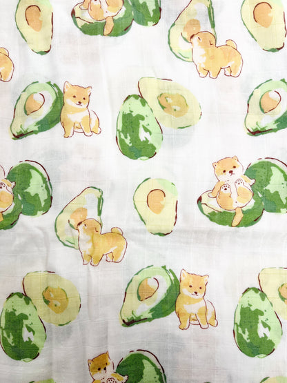 Couverture mousseline de bambou - Shiba inu et avocats