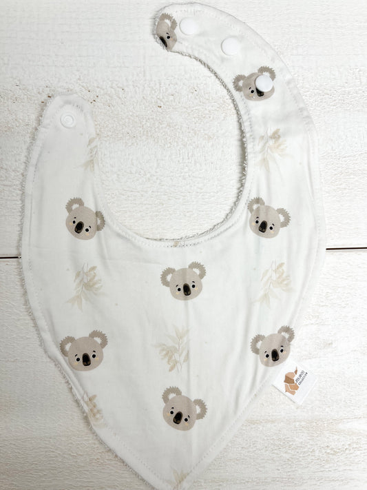 Bavoir - Koalas et feuillus beige (Tache d'encre bleu)