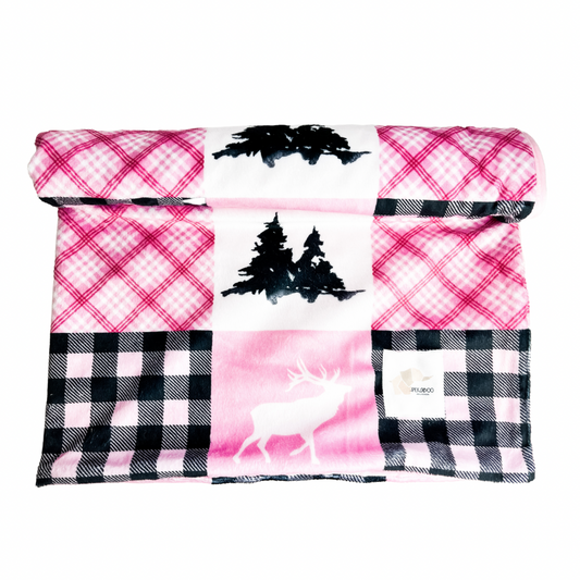 Couverture minky - Patchwork pink deer