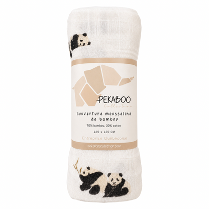Couverture mousseline de bambou - Pandas minimaliste