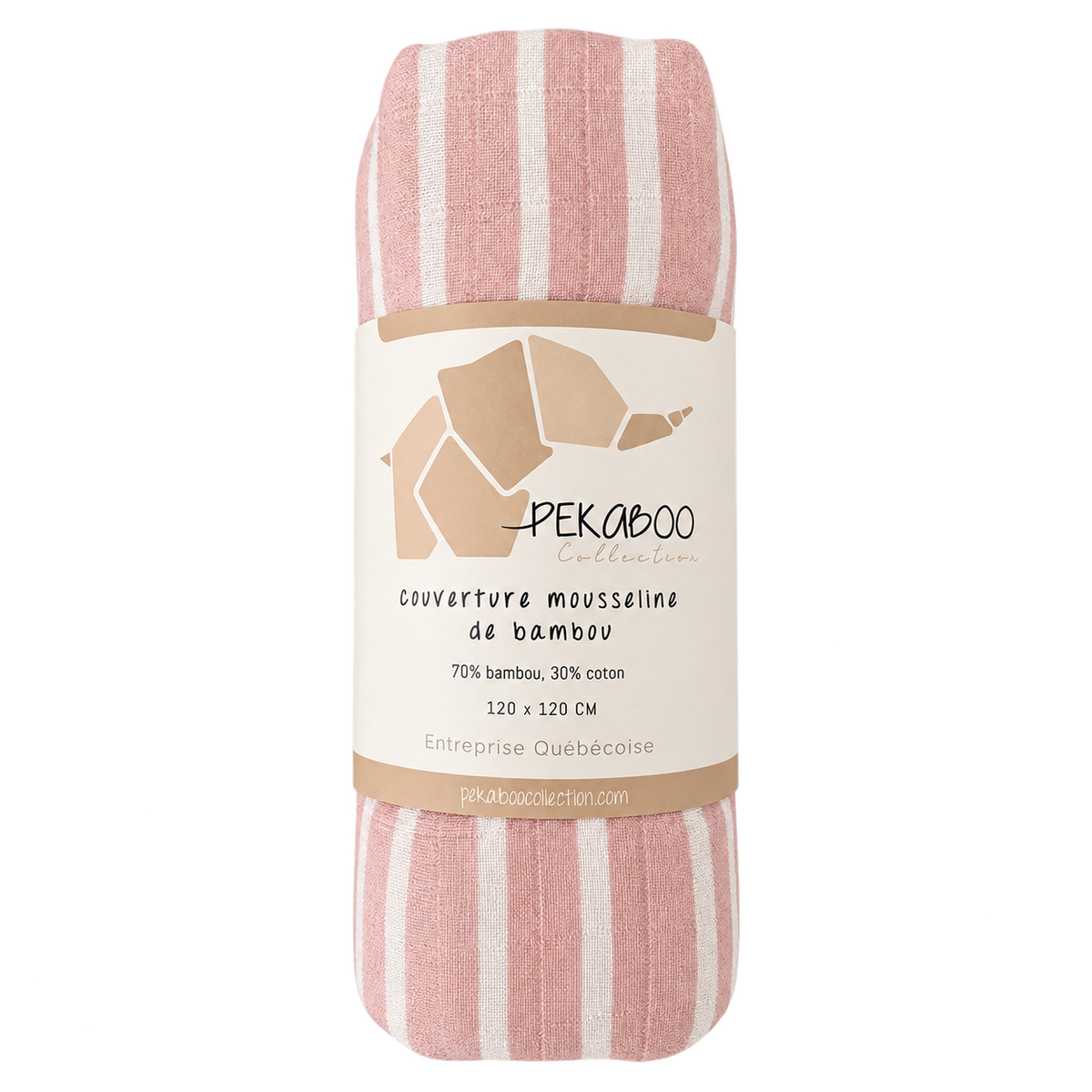 Couverture mousseline de bambou - Rayures rose vintage