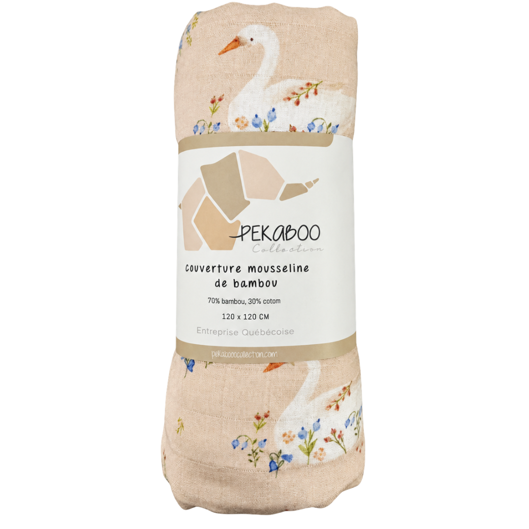Couverture mousseline de bambou - Cygne et quenouille